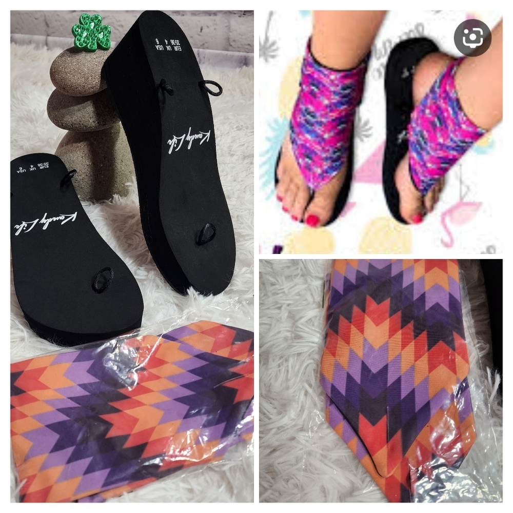 Kandy Life Interchangeable Wedge Sandals Soft Print Fabric Womens Size 6